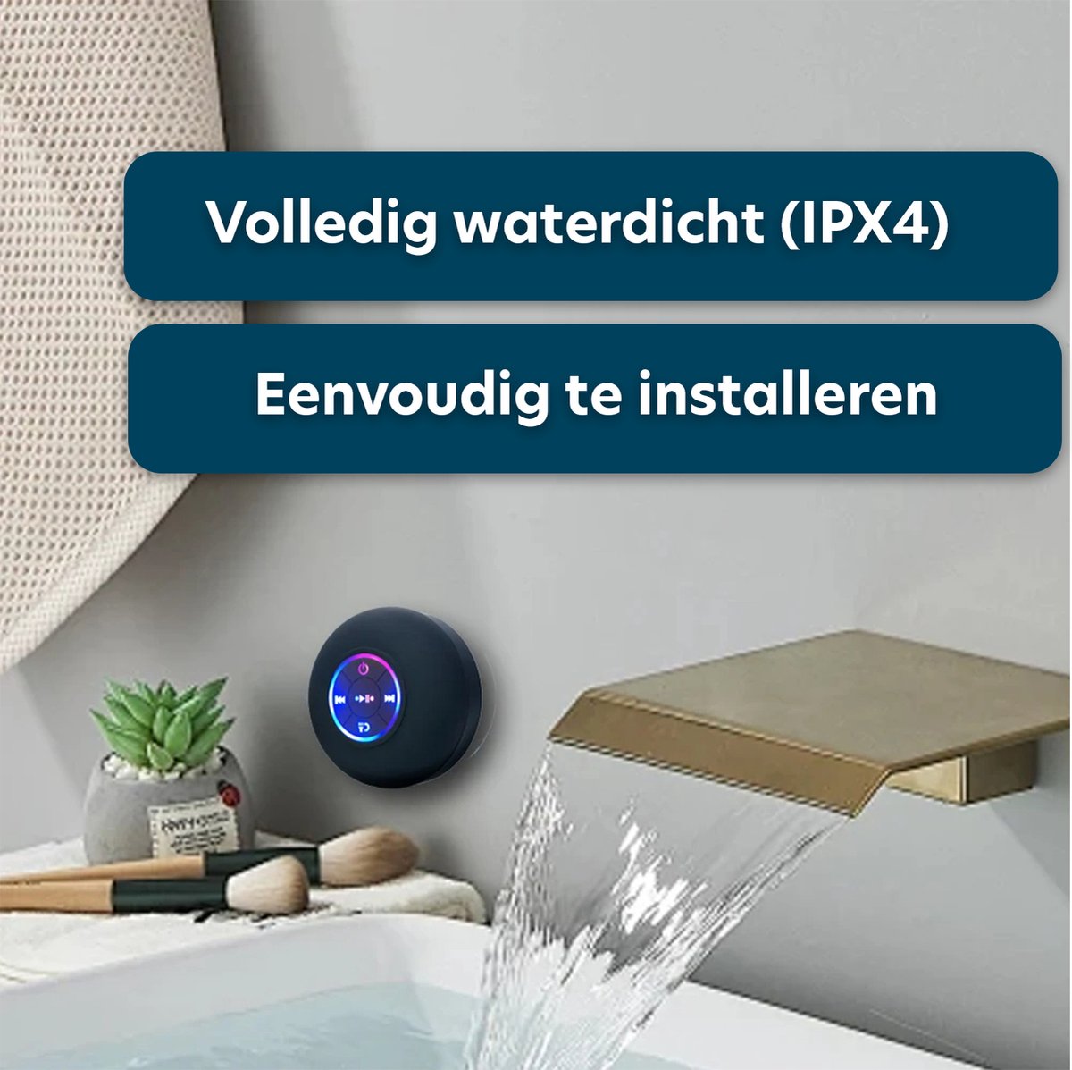Waterdichte Mini Speaker - Bluetooth Douche Speaker - Waterdichte LED Luidspreker Voor De Douche - Draadloze Mini Speaker - Handsfree Bellen - Douchespeaker - Met Zuignap - Zwart