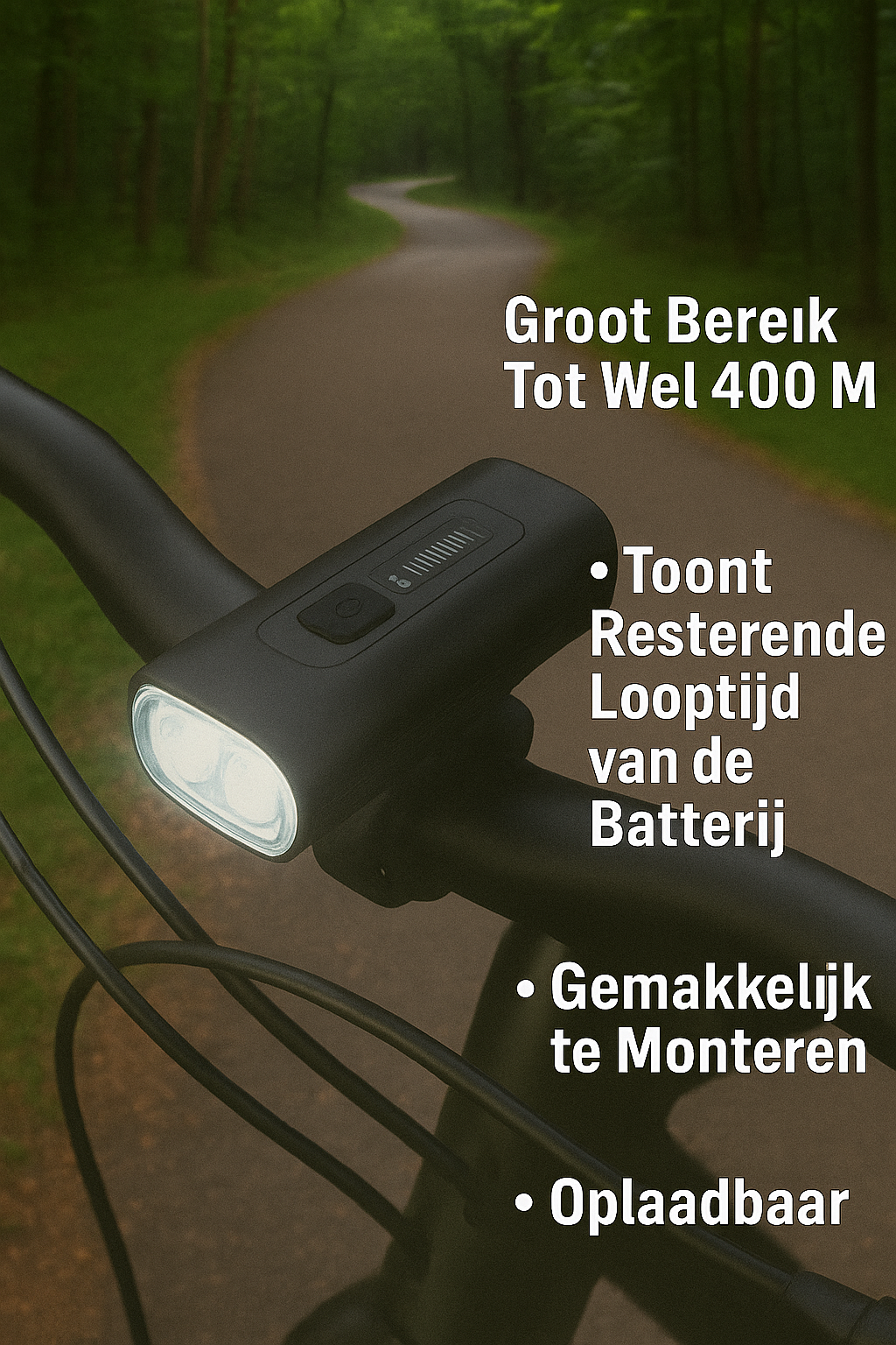 Oplaadbare Fietslamp 1000 Lumen – Groot Bereik 400m, Met Batterij-indicator & Gereedschapsloze Montage