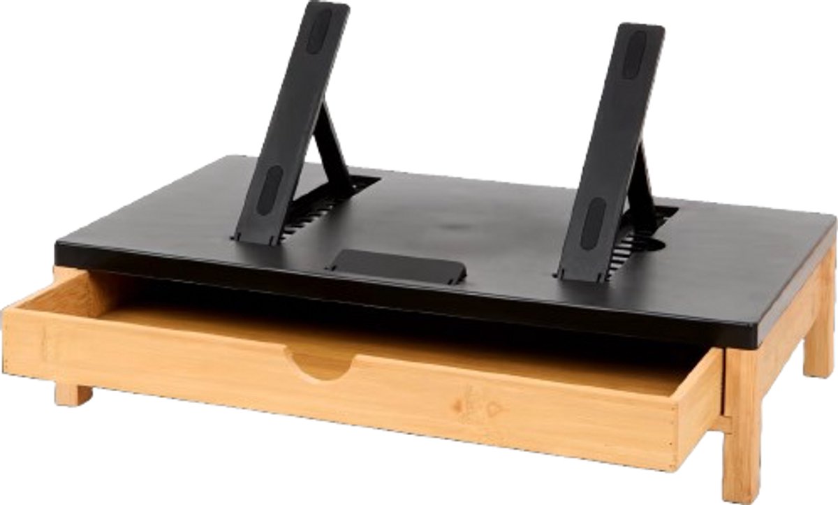 Laptopstandaard Met Lade - Laptoptafel - Bamboe - Met Tabletstandaard - Thuiswerken, Studie, School