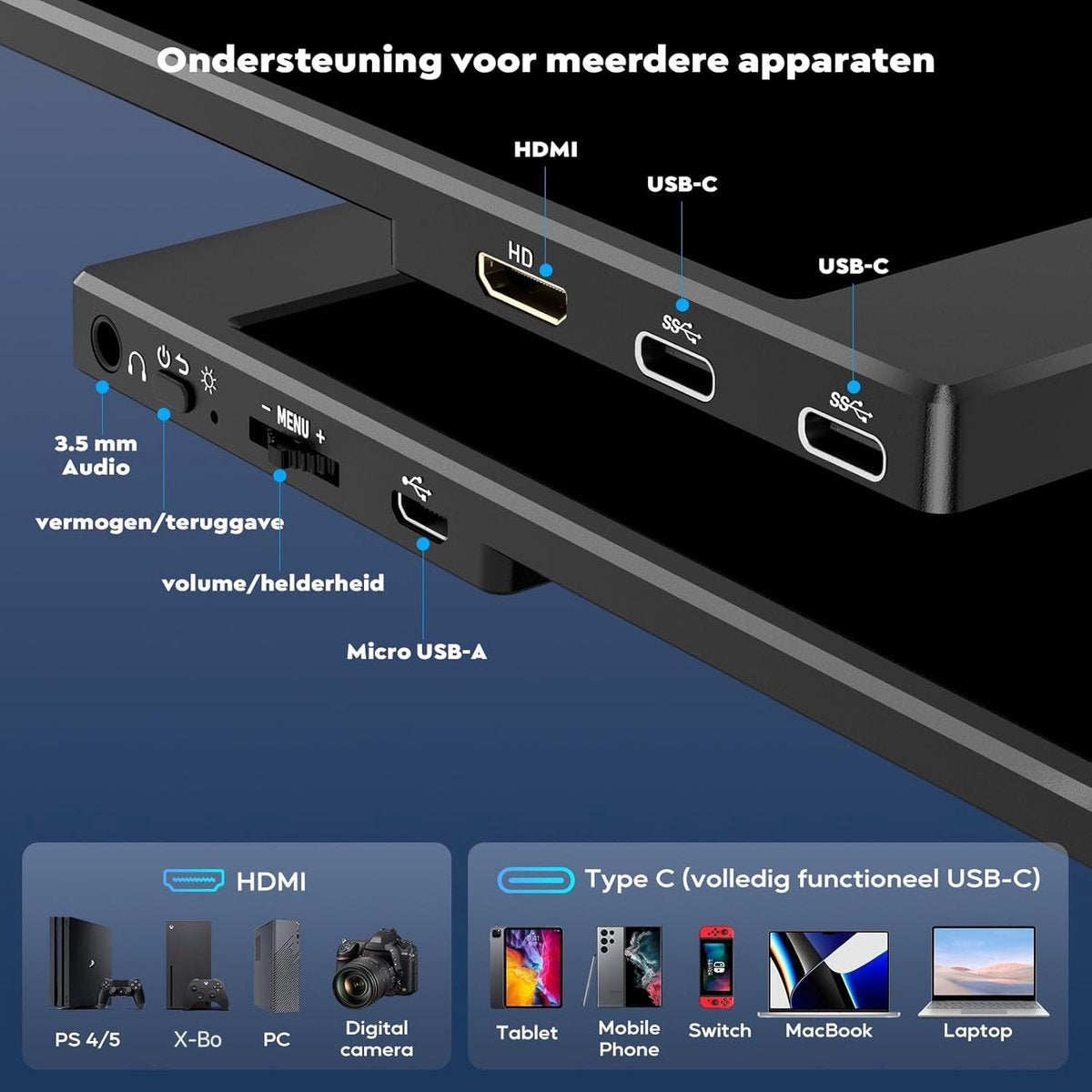 Portable Monitor Flex 15.6" Touchscreen - Full HD Draagbare monitor - Draagbaar scherm met USB-C & HDMI - Plug & Play - Incl. Beschermhoes