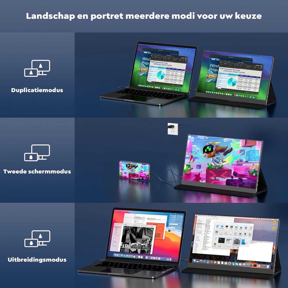 Portable Monitor Flex 15.6" Touchscreen - Full HD Draagbare monitor - Draagbaar scherm met USB-C & HDMI - Plug & Play - Incl. Beschermhoes