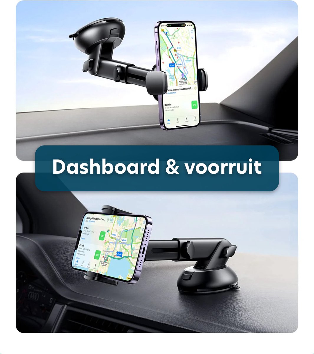 Telefoonhouder Voor Auto - Telefoonhouder Auto Met Zuignap - Dashbord - Voorruit - GSM Houder Telefoon - 360 Graden Draaibaar - Zwart