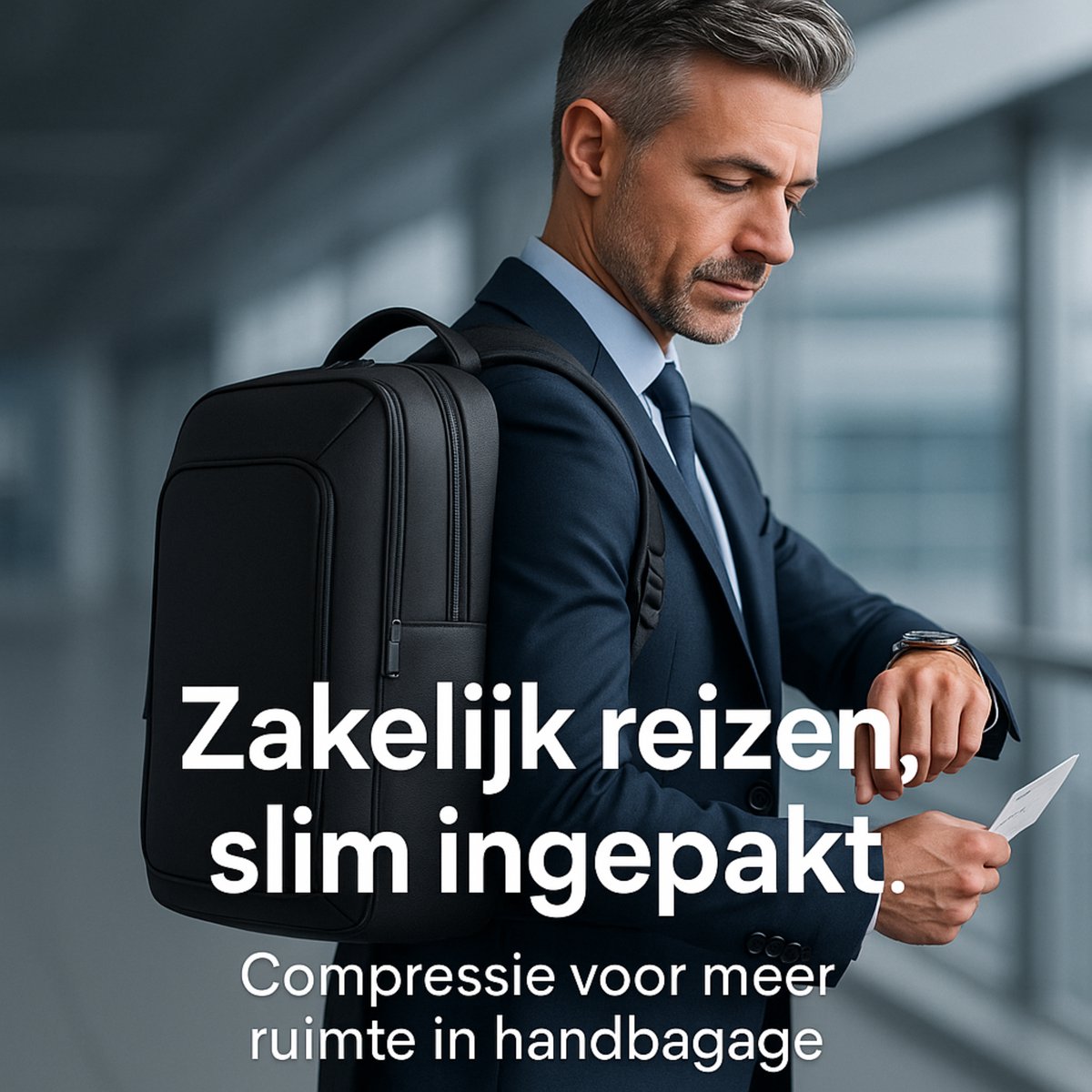 Vacuüm Rugzak - Met Compressie Apparaat - Geschikt voor Handbagage 40x30x20 - Neem Circa 50% Meer Spullen Mee - Kleur: Zwart