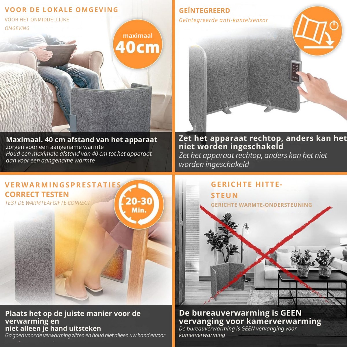 Infrarood Verwarmingspaneel - Bureau Verwarming – Verwarmingspaneel - Elektrische Kachel – Mobiele Infraroodverwamer – Heater – Kachel – 260W – Opvouwbaar - Grijs