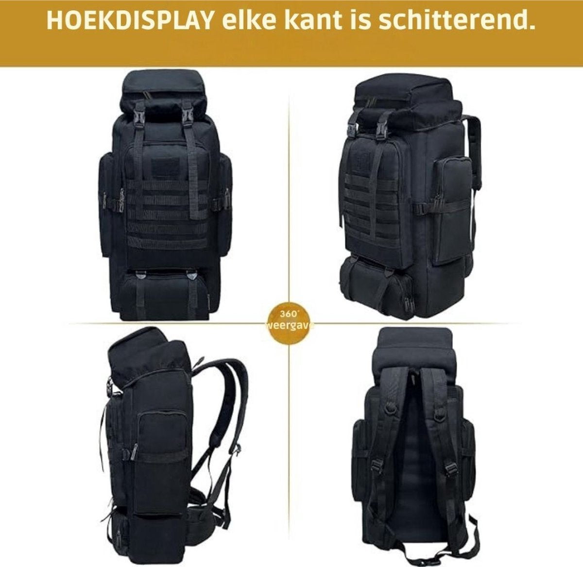 Trekrugzak - Backpack Licht Gewicht - Outdoor - Waterdichte Wandeldrugzak - Trekking Rugzak 80 Liter - Backpack voor Camperen, Klimmer, Skiën en Fietsen - Zwart