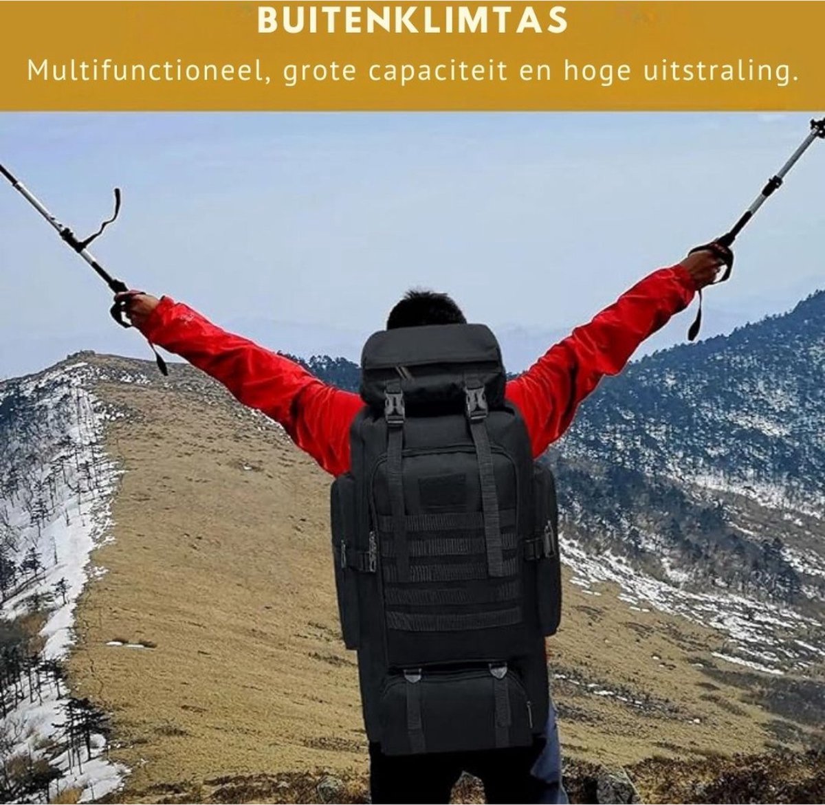 Trekrugzak - Backpack Licht Gewicht - Outdoor - Waterdichte Wandeldrugzak - Trekking Rugzak 80 Liter - Backpack voor Camperen, Klimmer, Skiën en Fietsen - Zwart