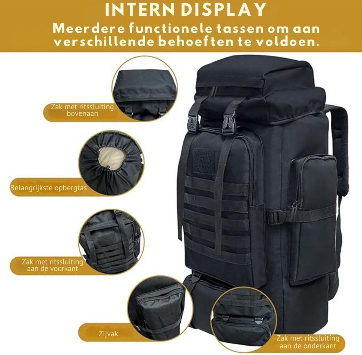 Trekrugzak - Backpack Licht Gewicht - Outdoor - Waterdichte Wandeldrugzak - Trekking Rugzak 80 Liter - Backpack voor Camperen, Klimmer, Skiën en Fietsen - Zwart