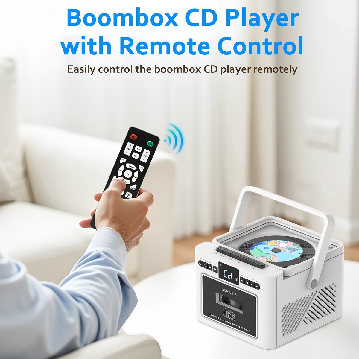 Draagbare CD-Cassette Speler - Retro Stijl - Boombox met 5000mAh Accu - Dubbele Stereo Luidsprekers - FM Radio - Met Afstandsbediening - USB/TF Kaart/AUX - Cassette Recorder - Voor Thuis, Reizen, Buiten, Huisentertainment