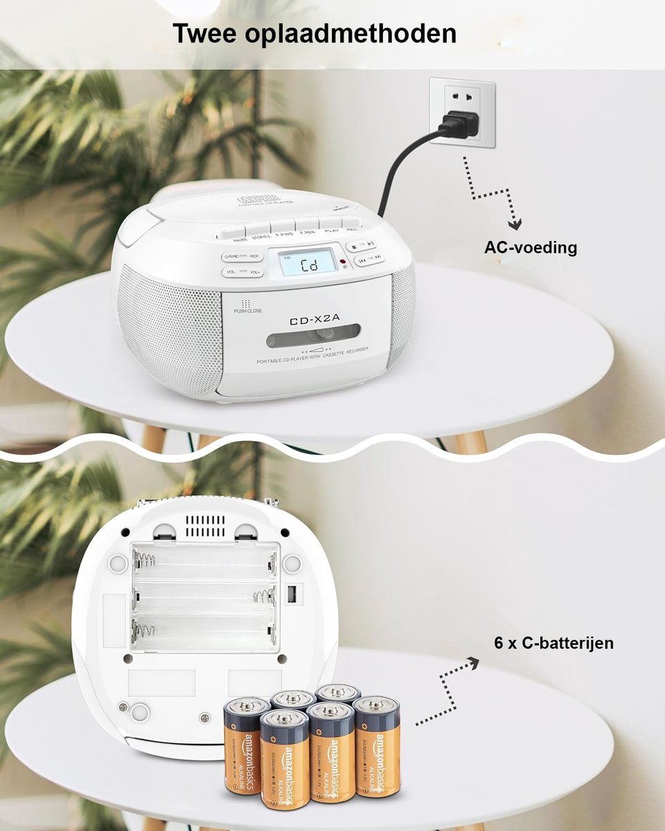 Draagbare CD Speler Boombox Cassette Speler - Bluetooth, FM Radio, USB/AUX Afspelen, Stereo Geluid met Afstandsbediening, Tape Opname, AC/DC Voeding - Persoonlijke CD Speler
