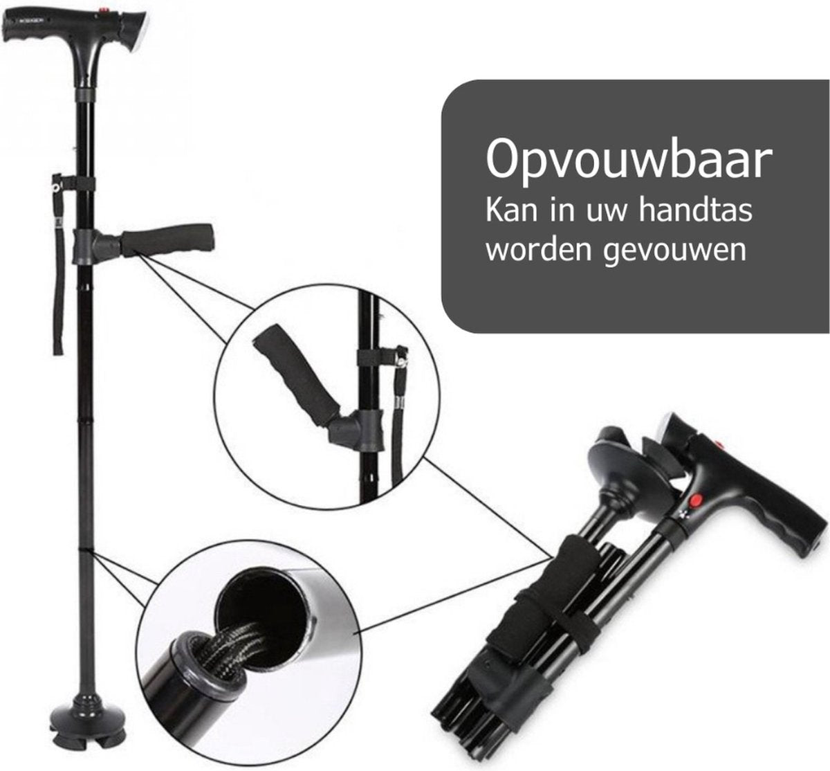 Loopkrukken – Loopkruk Met Veiligheidslamp - Elleboogkrukken – Krukken Voor Revalidatie – Orthopedische Krukken Inclusief Alarm – Loophulpmiddelen - Wandelstok Voor Volwassenen En Senioren