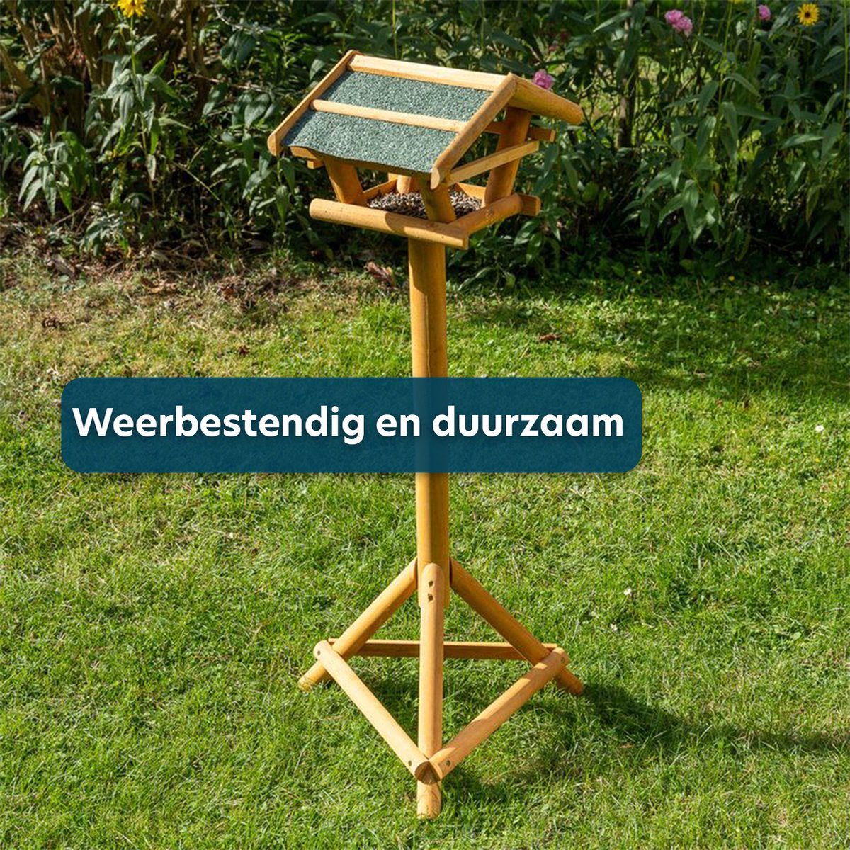 Vogelhuisje op Standaard - Vogelvoederhuis - Duurzaam Hout - FSC Gecertificeerd - 34x30x108 CM -