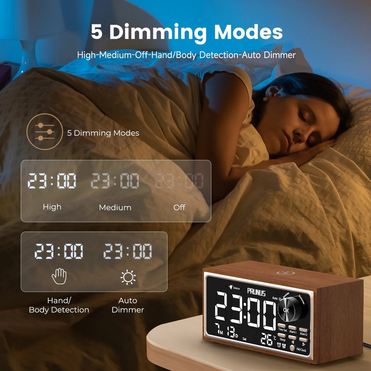 Retro Vintage Dubbele Wekkerradio - FM - 15W Snel Draadloos Opladen - LED-display - Dimmerbediening - Automatisch Dimmen - Retro Klok - Slaapkamer