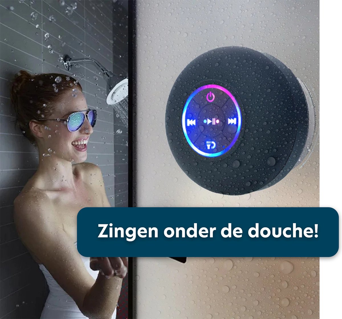 Waterdichte Mini Speaker - Bluetooth Douche Speaker - Waterdichte LED Luidspreker Voor De Douche - Draadloze Mini Speaker - Handsfree Bellen - Douchespeaker - Met Zuignap - Zwart