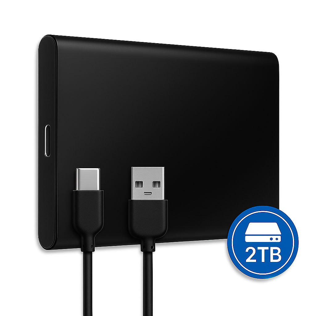 High-Speed Externe Harde Schijf - 2TB - Draagbare Harde Schijf USB3.1/Type-C - Voor Windows & Mac - Compact - Zwart