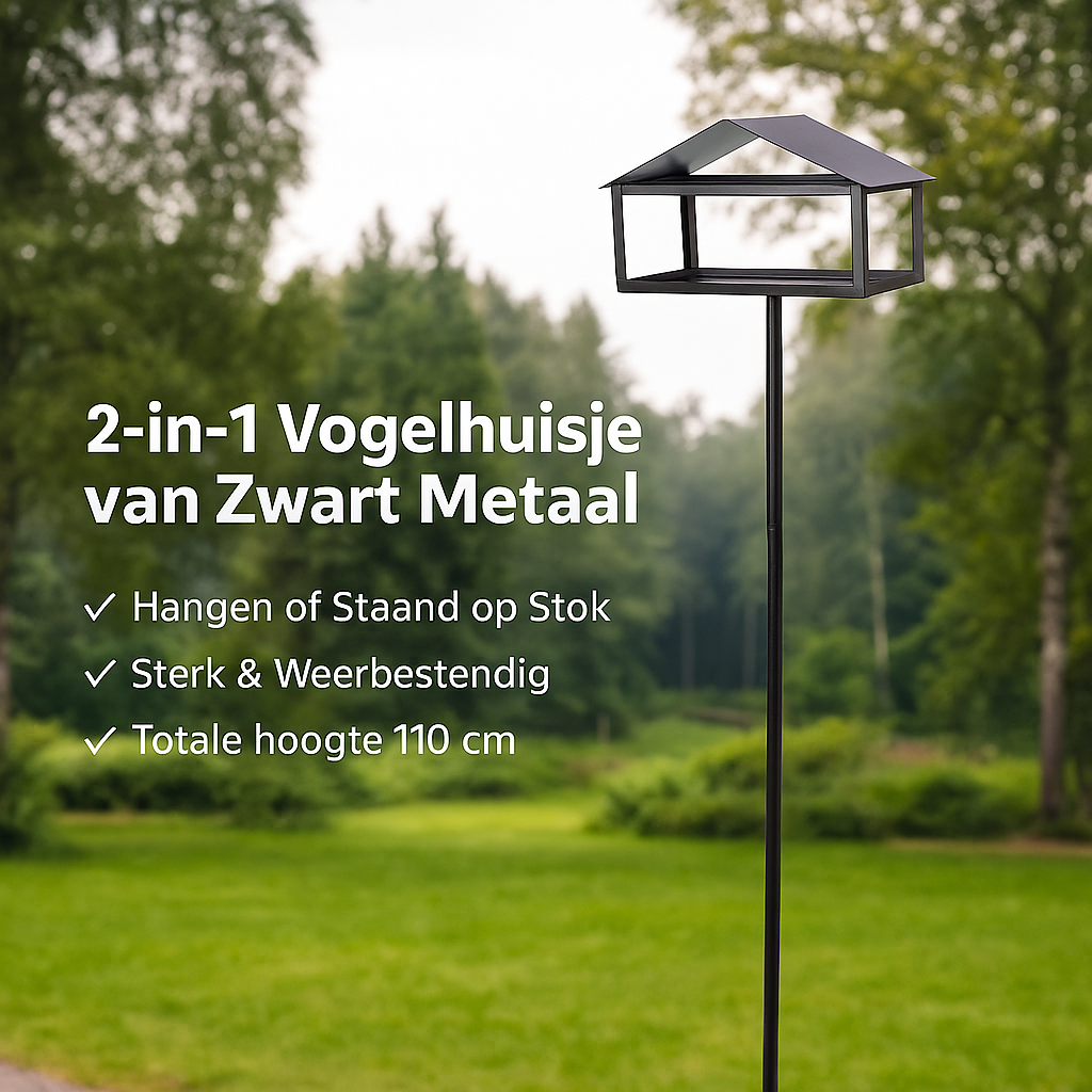 Vogelhuisje voor Tuin – 2-in-1 Ontwerp - Hangend of op Standaard - 110 cm - Weersbestendig