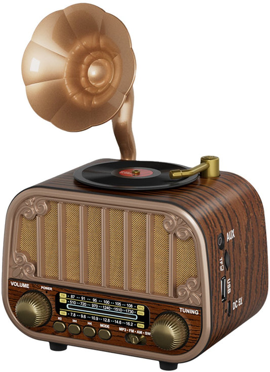 Vintage Draagbare Draadloze Radio - AM/FM/SW Radio Met Bluetooth - Met USB en Oplaadbare Batterij - Antenne, AUX & TF Kaart Afspeelbaarheid - Draadloze Connectiviteit - Geschikt Voor Ouderen - Ideaal voor Thuis & Buitengebruik - Perfect Cadeau