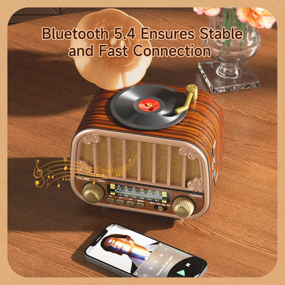 Vintage Draagbare Draadloze Radio - AM/FM/SW Radio Met Bluetooth - Met USB en Oplaadbare Batterij - Antenne, AUX & TF Kaart Afspeelbaarheid - Draadloze Connectiviteit - Geschikt Voor Ouderen - Ideaal voor Thuis & Buitengebruik - Perfect Cadeau