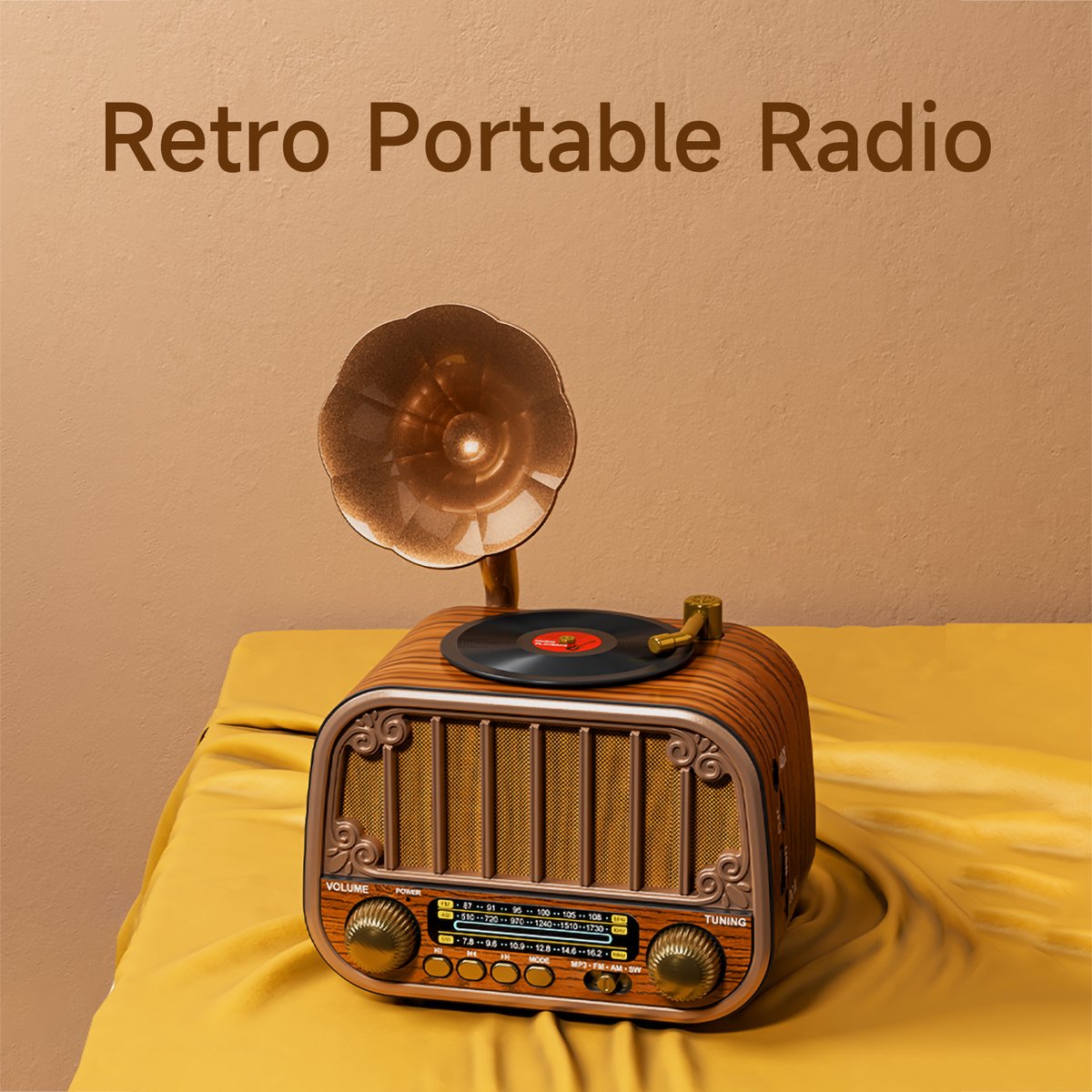 Vintage Draagbare Draadloze Radio - AM/FM/SW Radio Met Bluetooth - Met USB en Oplaadbare Batterij - Antenne, AUX & TF Kaart Afspeelbaarheid - Draadloze Connectiviteit - Geschikt Voor Ouderen - Ideaal voor Thuis & Buitengebruik - Perfect Cadeau