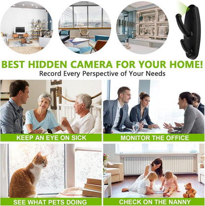 Kleine Verborgen Camera HD 1080P - Kleding Jas Haak - Nanny Cam Video Recorder - Met Bewegingsdetectie - Kleerhanger voor Thuis/Kantoor - Beveiliging