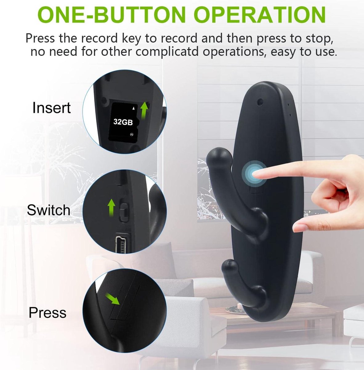 Kleine Verborgen Camera HD 1080P - Kleding Jas Haak - Nanny Cam Video Recorder - Met Bewegingsdetectie - Kleerhanger voor Thuis/Kantoor - Beveiliging