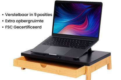 Laptopstandaard Met Lade - Laptoptafel - Bamboe - Met Tabletstandaard - Thuiswerken, Studie, School