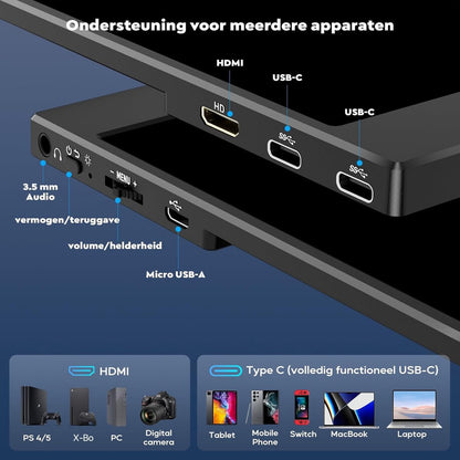 Portable Monitor Flex 15.6" Touchscreen - Full HD Draagbare monitor - Draagbaar scherm met USB-C & HDMI - Plug & Play - Incl. Beschermhoes