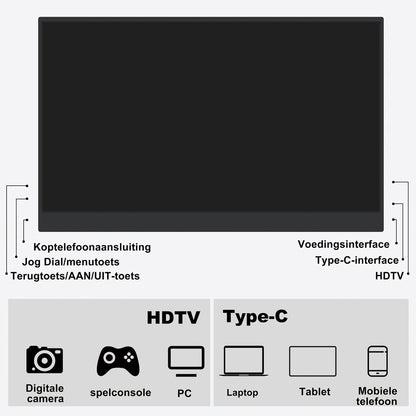Portable Monitor Flex 15.6" Touchscreen - Full HD Draagbare monitor - Draagbaar scherm met USB-C & HDMI - Plug & Play - Incl. Beschermhoes