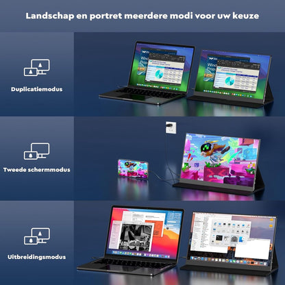 Portable Monitor Flex 15.6" Touchscreen - Full HD Draagbare monitor - Draagbaar scherm met USB-C & HDMI - Plug & Play - Incl. Beschermhoes