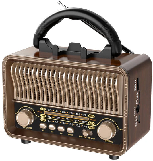 Vintage Draagbare Draadloze Radio - AM/FM/SW Radio Met Bluetooth - Met USB en Oplaadbare Batterij - Antenne, AUX & TF Kaart Afspeelbaarheid - Draadloze Connectiviteit - Geschikt Voor Ouderen - Ideaal voor Thuis & Buitengebruik - Perfect Cadeau