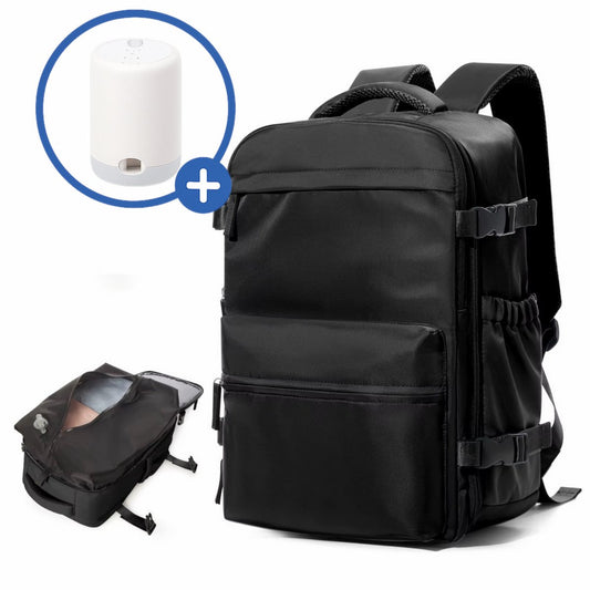 Vacuüm Rugzak - Met Compressie Apparaat - Geschikt voor Handbagage 40x30x20 - Neem Circa 50% Meer Spullen Mee - Kleur: Zwart