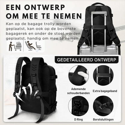 Vacuüm Rugzak - Met Compressie Apparaat - Geschikt voor Handbagage 40x30x20 - Neem Circa 50% Meer Spullen Mee - Kleur: Zwart