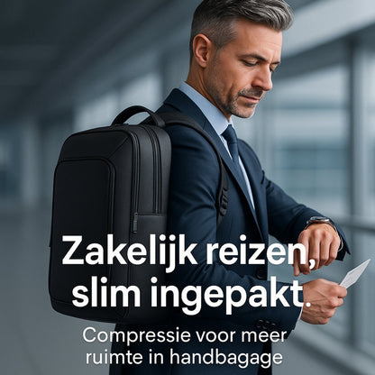 Vacuüm Rugzak - Met Compressie Apparaat - Geschikt voor Handbagage 40x30x20 - Neem Circa 50% Meer Spullen Mee - Kleur: Zwart