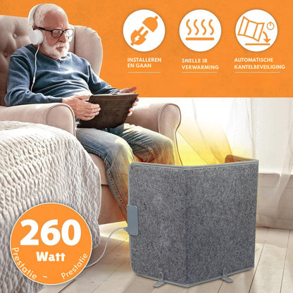 Infrarood Verwarmingspaneel - Bureau Verwarming – Verwarmingspaneel - Elektrische Kachel – Mobiele Infraroodverwamer – Heater – Kachel – 260W – Opvouwbaar - Grijs