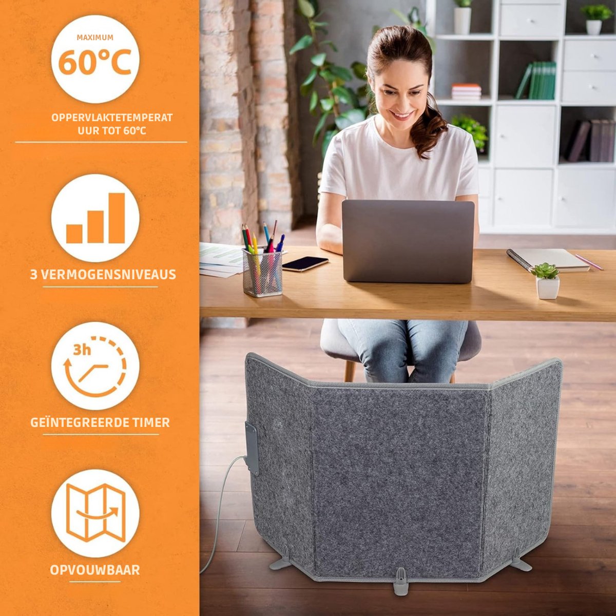 Infrarood Verwarmingspaneel - Bureau Verwarming – Verwarmingspaneel - Elektrische Kachel – Mobiele Infraroodverwamer – Heater – Kachel – 260W – Opvouwbaar - Grijs