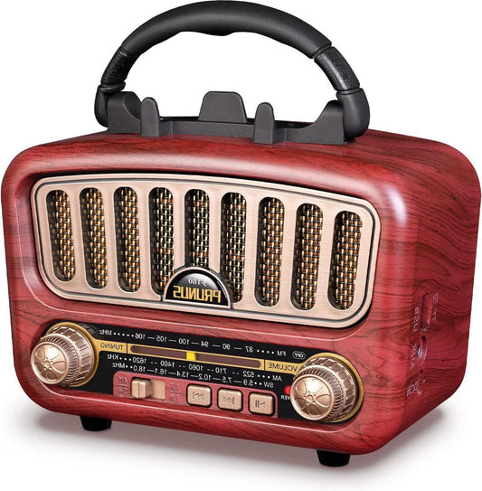 Vintage Draagbare AM/FM/SW Bluetooth Radio met 1800 mAh Batterij - Compacte Mini Radio met USB/TF/AUX Functie