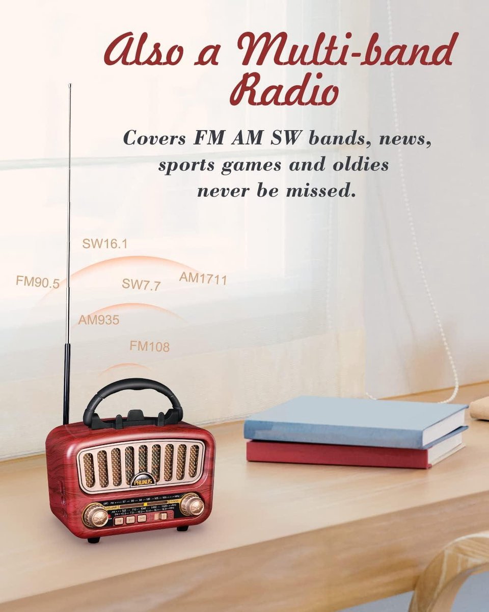 Vintage Draagbare AM/FM/SW Bluetooth Radio met 1800 mAh Batterij - Compacte Mini Radio met USB/TF/AUX Functie