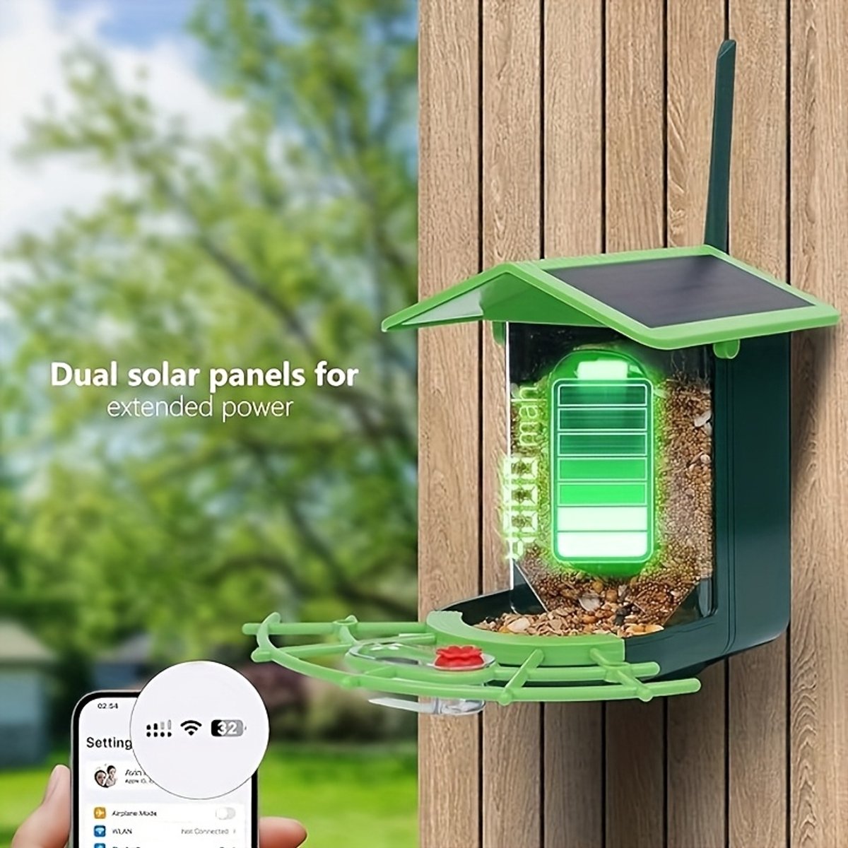 Zonne-Energie Vogelvoeder Met Camera - 1296P HD Video - AI Vogelidentificatie - Automatische Foto-/Videofotografie - 4000mAh Batterij - Wi-Fi Ingebouwd - 32GB Uitbreidbare Opslag voor Vogelspotters - Buiten Vogelvoeder - Compacte Vogelhuisje - Antiek