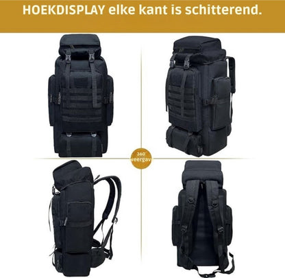 Trekrugzak - Backpack Licht Gewicht - Outdoor - Waterdichte Wandeldrugzak - Trekking Rugzak 80 Liter - Backpack voor Camperen, Klimmer, Skiën en Fietsen - Zwart