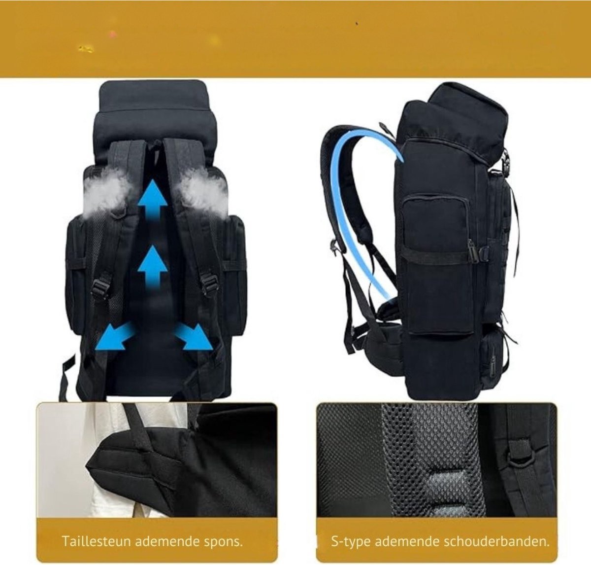 Trekrugzak - Backpack Licht Gewicht - Outdoor - Waterdichte Wandeldrugzak - Trekking Rugzak 80 Liter - Backpack voor Camperen, Klimmer, Skiën en Fietsen - Zwart