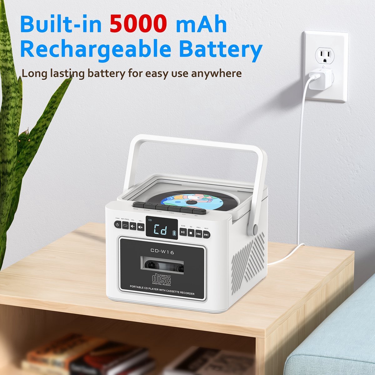 Draagbare CD-Cassette Speler - Retro Stijl - Boombox met 5000mAh Accu - Dubbele Stereo Luidsprekers - FM Radio - Met Afstandsbediening - USB/TF Kaart/AUX - Cassette Recorder - Voor Thuis, Reizen, Buiten, Huisentertainment