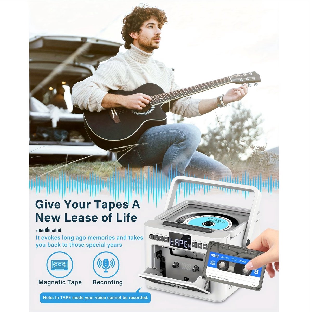 Draagbare CD-Cassette Speler - Retro Stijl - Boombox met 5000mAh Accu - Dubbele Stereo Luidsprekers - FM Radio - Met Afstandsbediening - USB/TF Kaart/AUX - Cassette Recorder - Voor Thuis, Reizen, Buiten, Huisentertainment
