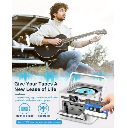 Draagbare CD-Cassette Speler - Retro Stijl - Boombox met 5000mAh Accu - Dubbele Stereo Luidsprekers - FM Radio - Met Afstandsbediening - USB/TF Kaart/AUX - Cassette Recorder - Voor Thuis, Reizen, Buiten, Huisentertainment