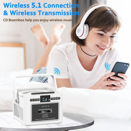 Draagbare CD-Cassette Speler - Retro Stijl - Boombox met 5000mAh Accu - Dubbele Stereo Luidsprekers - FM Radio - Met Afstandsbediening - USB/TF Kaart/AUX - Cassette Recorder - Voor Thuis, Reizen, Buiten, Huisentertainment
