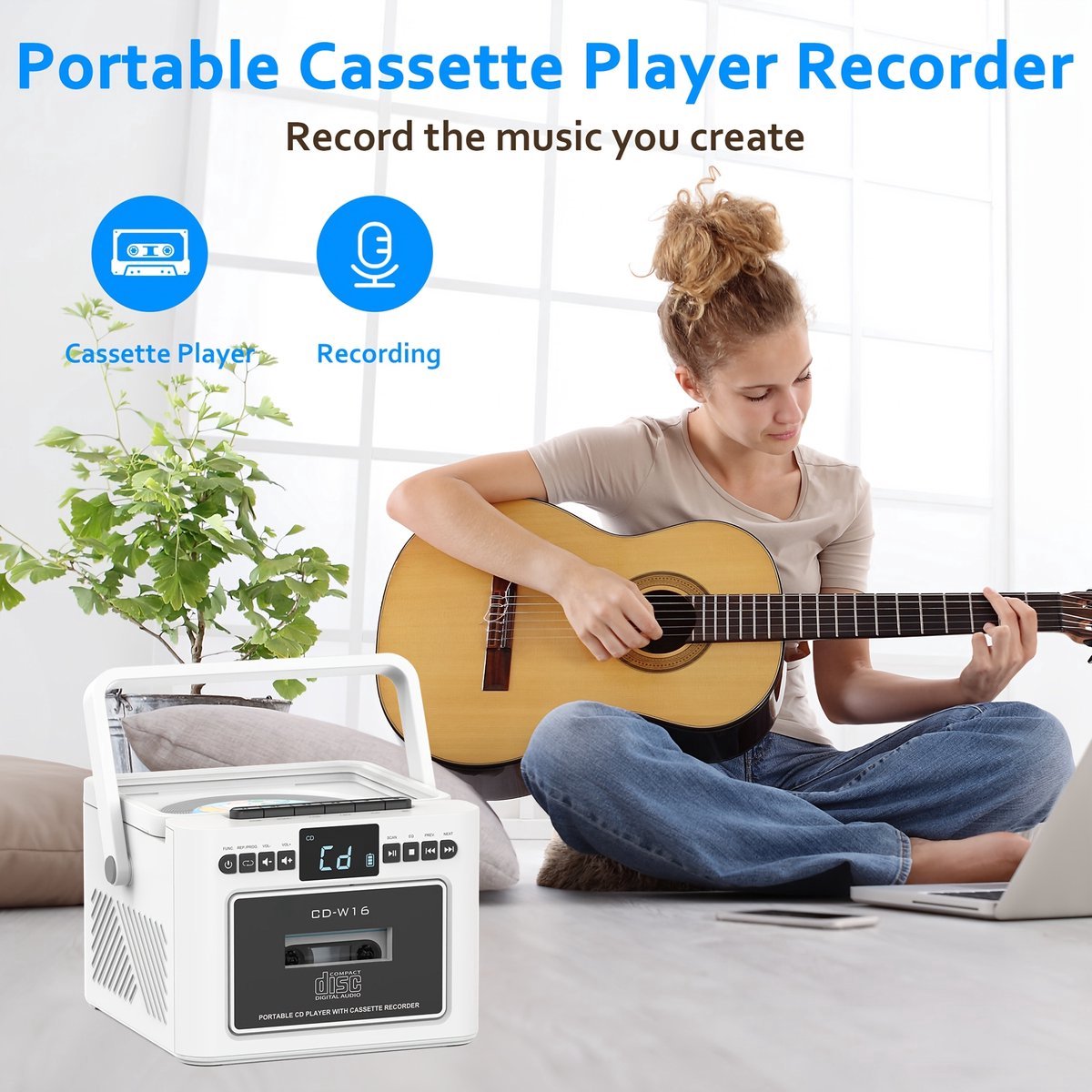 Draagbare CD-Cassette Speler - Retro Stijl - Boombox met 5000mAh Accu - Dubbele Stereo Luidsprekers - FM Radio - Met Afstandsbediening - USB/TF Kaart/AUX - Cassette Recorder - Voor Thuis, Reizen, Buiten, Huisentertainment
