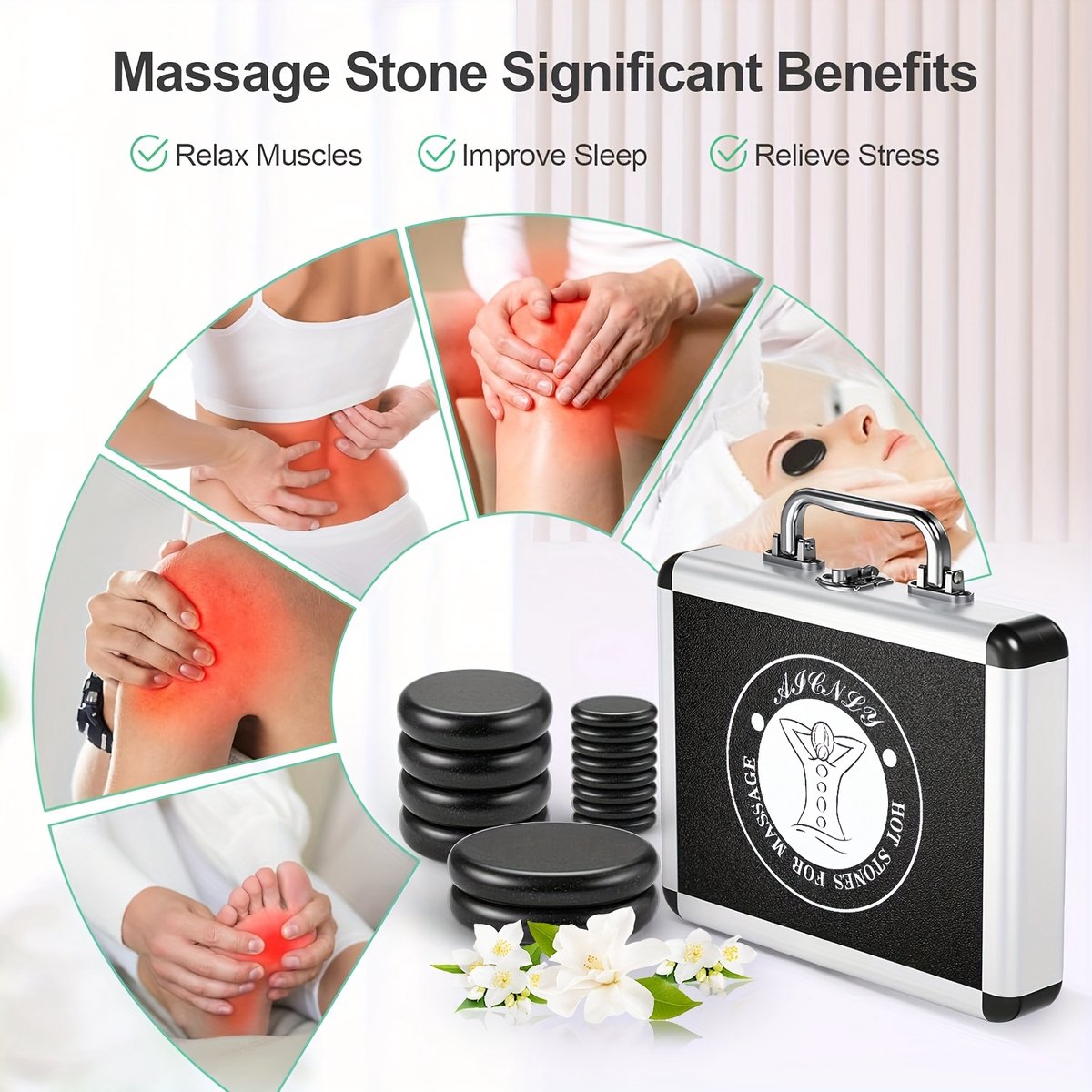 Sensly Hot Stone Massaage Set - Warmtestenen - Met Verstelbare Warmte - 10 stuks - Professionele Massage Set - Met Koffer - Basaltstenen - Lymfedrainage - Verlichting Van Spanning en Spierpijn