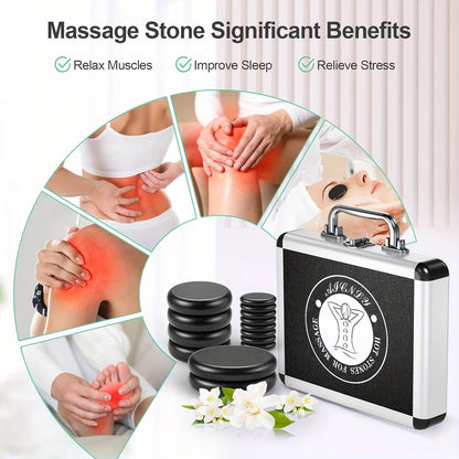 Sensly Hot Stone Massaage Set - Warmtestenen - Met Verstelbare Warmte - 10 stuks - Professionele Massage Set - Met Koffer - Basaltstenen - Lymfedrainage - Verlichting Van Spanning en Spierpijn