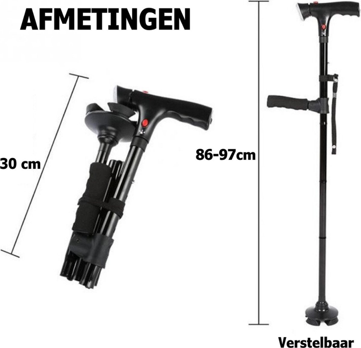 Loopkrukken – Loopkruk Met Veiligheidslamp - Elleboogkrukken – Krukken Voor Revalidatie – Orthopedische Krukken Inclusief Alarm – Loophulpmiddelen - Wandelstok Voor Volwassenen En Senioren