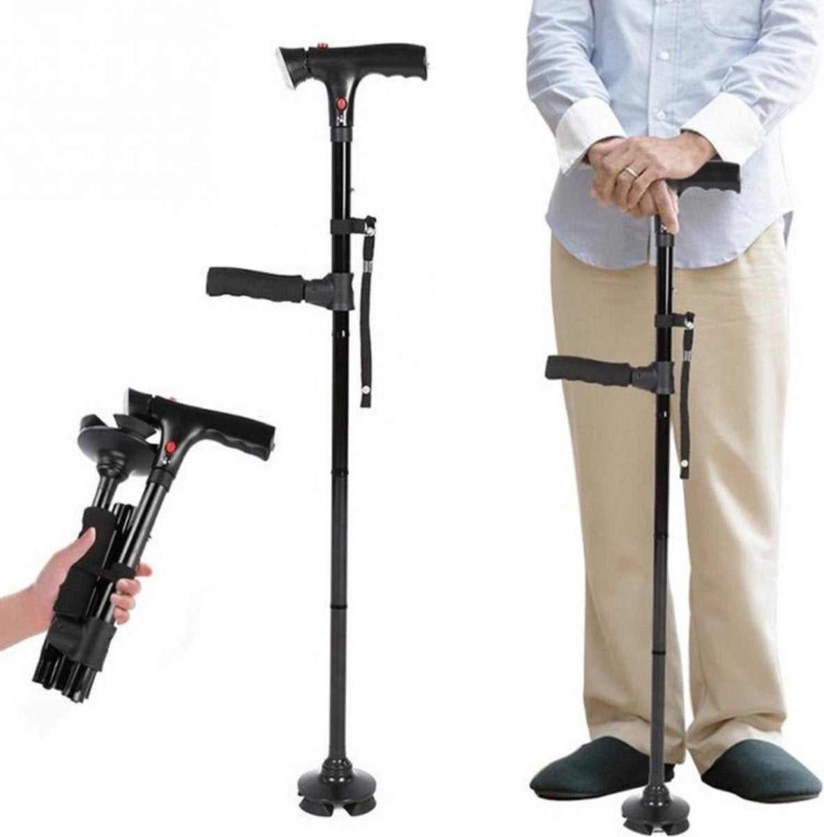 Loopkrukken – Loopkruk Met Veiligheidslamp - Elleboogkrukken – Krukken Voor Revalidatie – Orthopedische Krukken Inclusief Alarm – Loophulpmiddelen - Wandelstok Voor Volwassenen En Senioren
