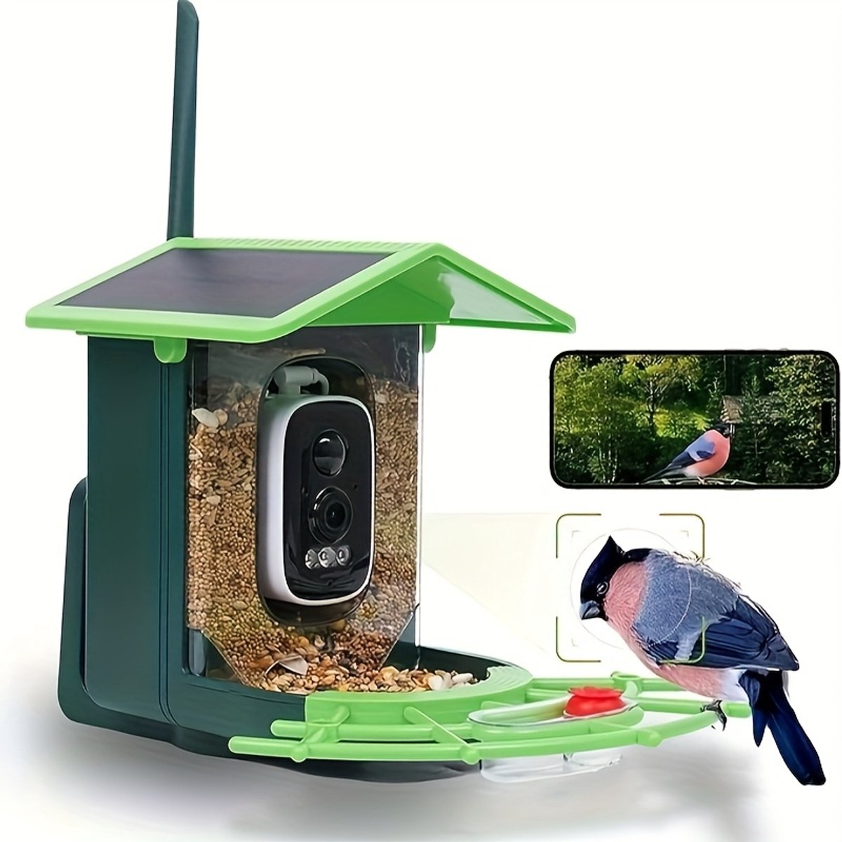 Zonne-Energie Vogelvoeder Met Camera - 1296P HD Video - AI Vogelidentificatie - Automatische Foto-/Videofotografie - 4000mAh Batterij - Wi-Fi Ingebouwd - 32GB Uitbreidbare Opslag voor Vogelspotters - Buiten Vogelvoeder - Compacte Vogelhuisje - Antiek