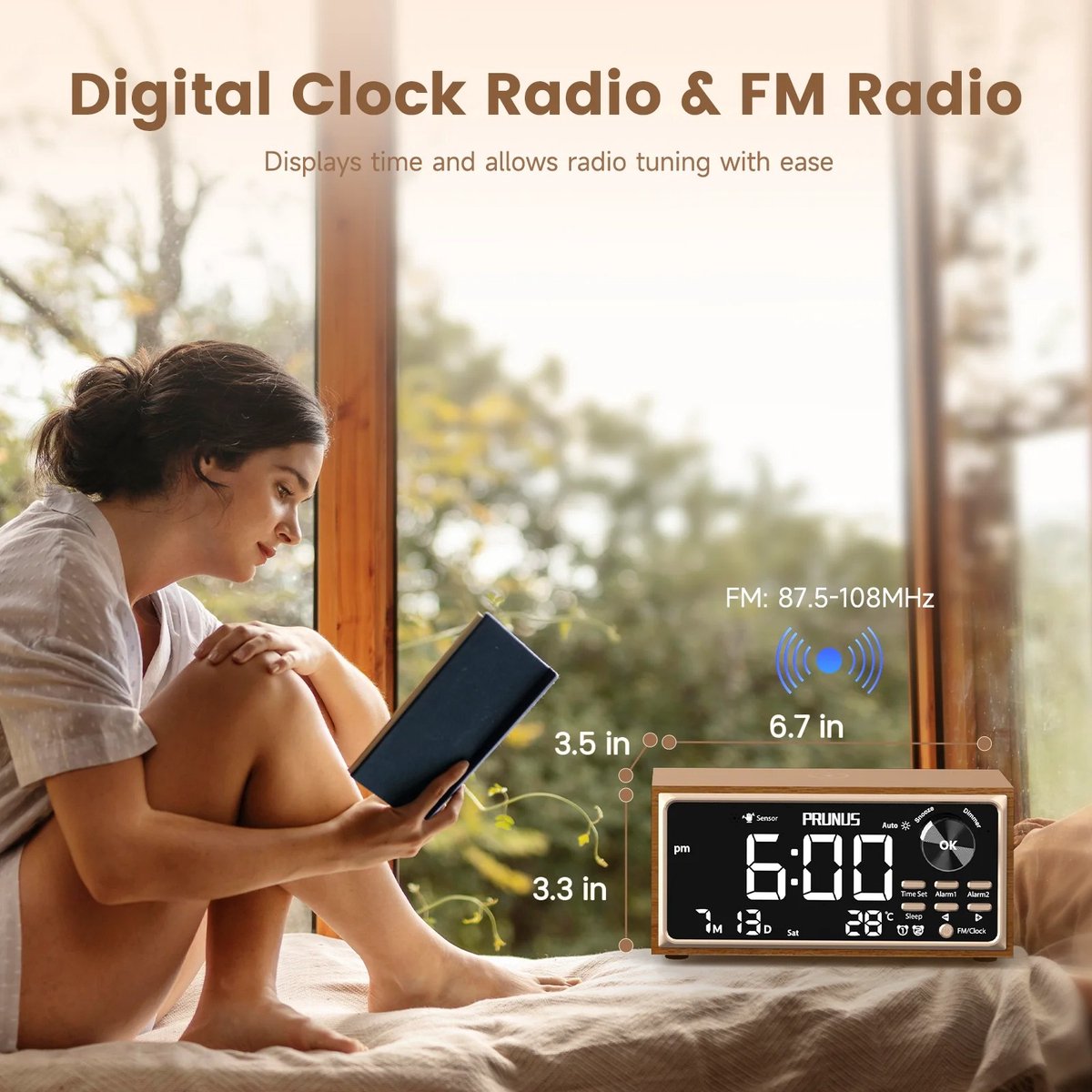 Retro Vintage Dubbele Wekkerradio - FM - 15W Snel Draadloos Opladen - LED-display - Dimmerbediening - Automatisch Dimmen - Retro Klok - Slaapkamer